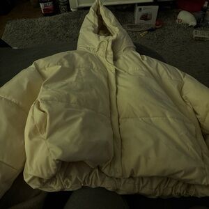 Cream puffer jacket, super warm and comfy #winterjacket